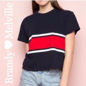 John Galt Brandy Melville red white and blue striped crop top